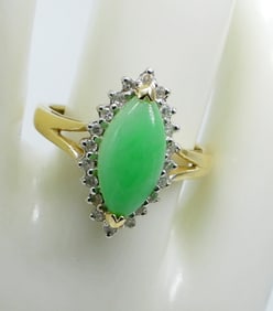 14KYG JADEITE & DIAMOND HALO RING