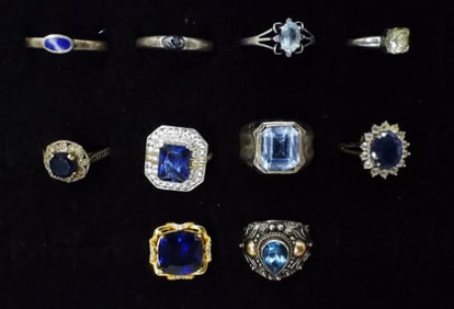 (10) VTG STERLING FASHION GEMSTONE RINGS