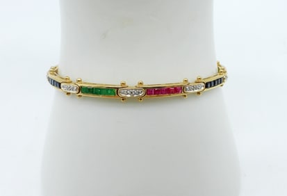 14KYG RUBY SAPPHIRE EMERALD BRACELET