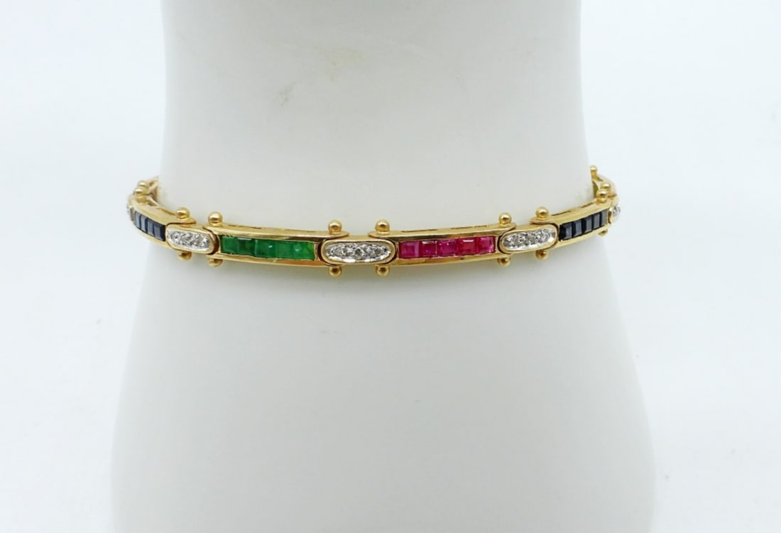 14KYG RUBY SAPPHIRE EMERALD BRACELET (1 of 4)