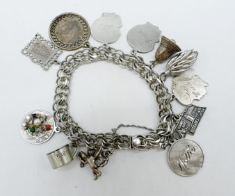 VTG STERLING CHARM BRACELET-12 CHARMS