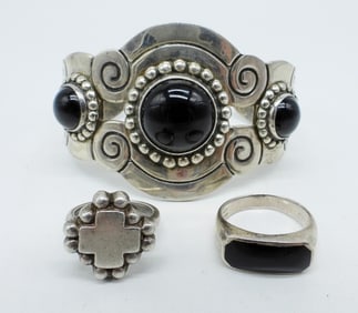 VTG TAXCO & BLACK ONYX 925 JEWELRY