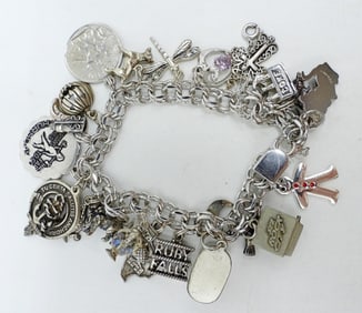 VINTAGE 925 CHARM BRACELET - 21 CHARMS