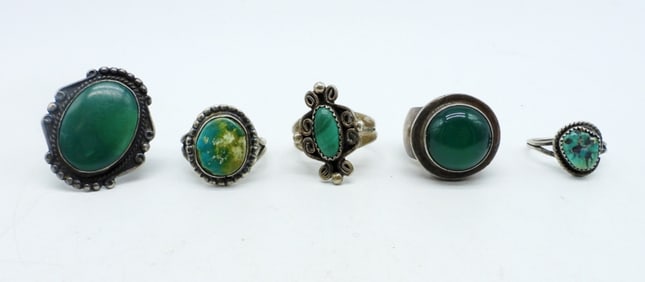 GREEN ONYX, TURQ, MALACHITE 925 RINGS