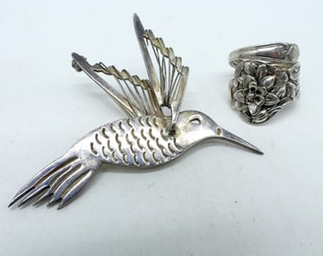 VTG 925 TAXCO HUMMINGBIRD PIN & RING