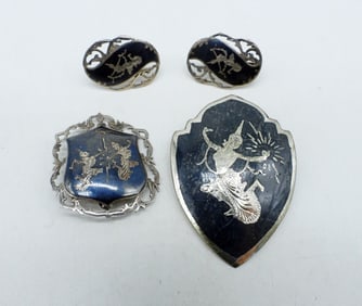 SIAM STERLING BROOCH EARRING SET