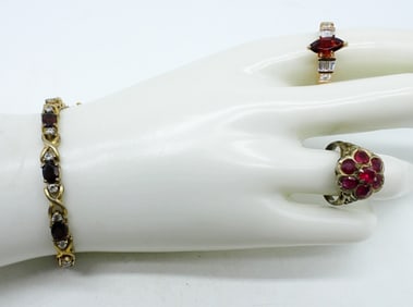 VTG GOLD TONE 925 GARNET SET