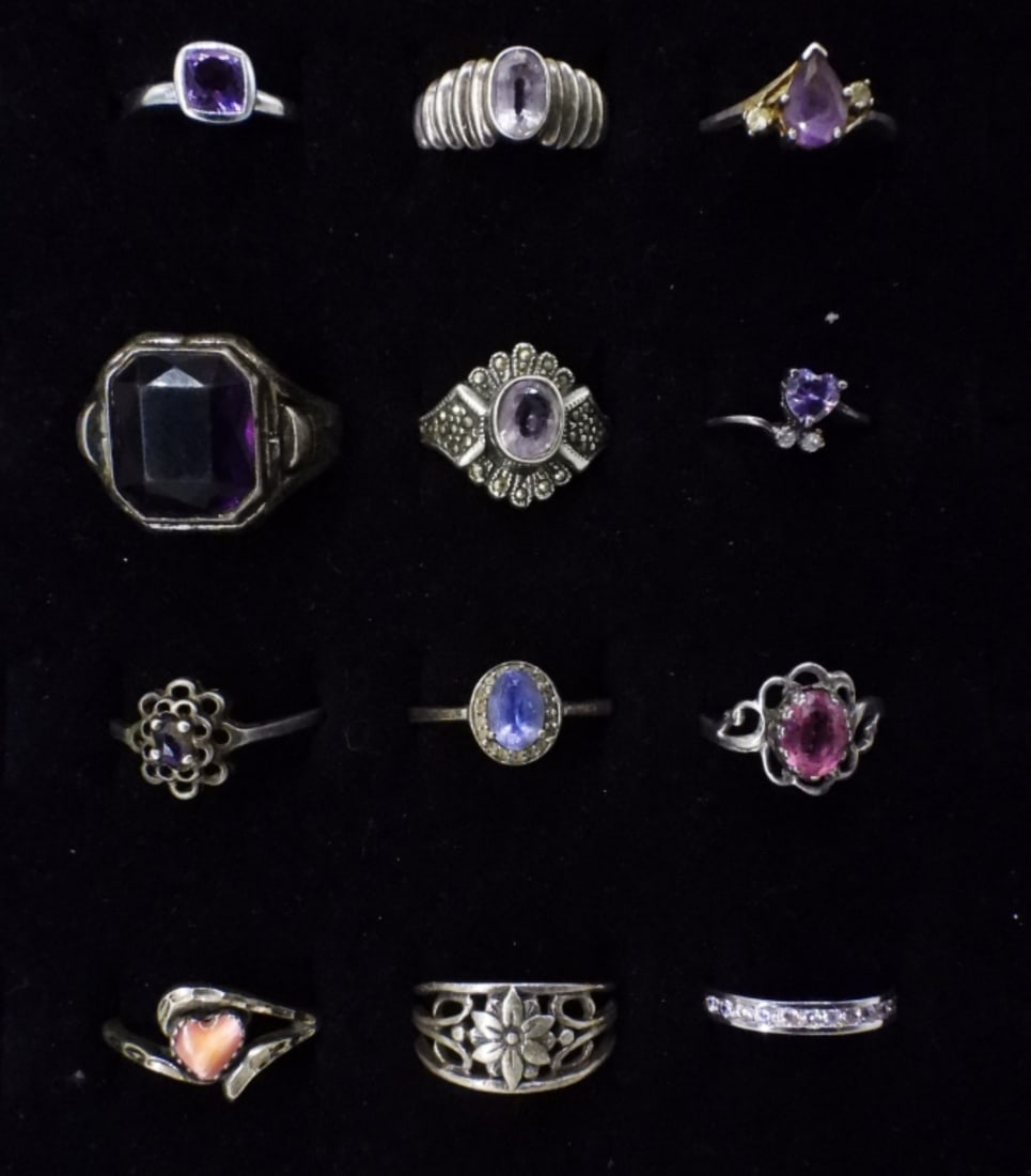 (12) STERLING AMETHYST & OTHER RINGS (1 of 3)