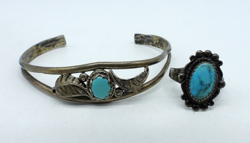 VTG STERLING TURQUOISE BRACELET & RING