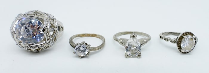 (4) STERLING BRIDAL STYLE RINGS
