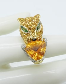 14KYG DIAMOND CITRINE EMERALD RING