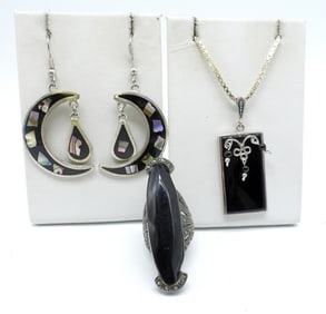BLACK ONYX, MARCASITE, ABALONE VTG 925