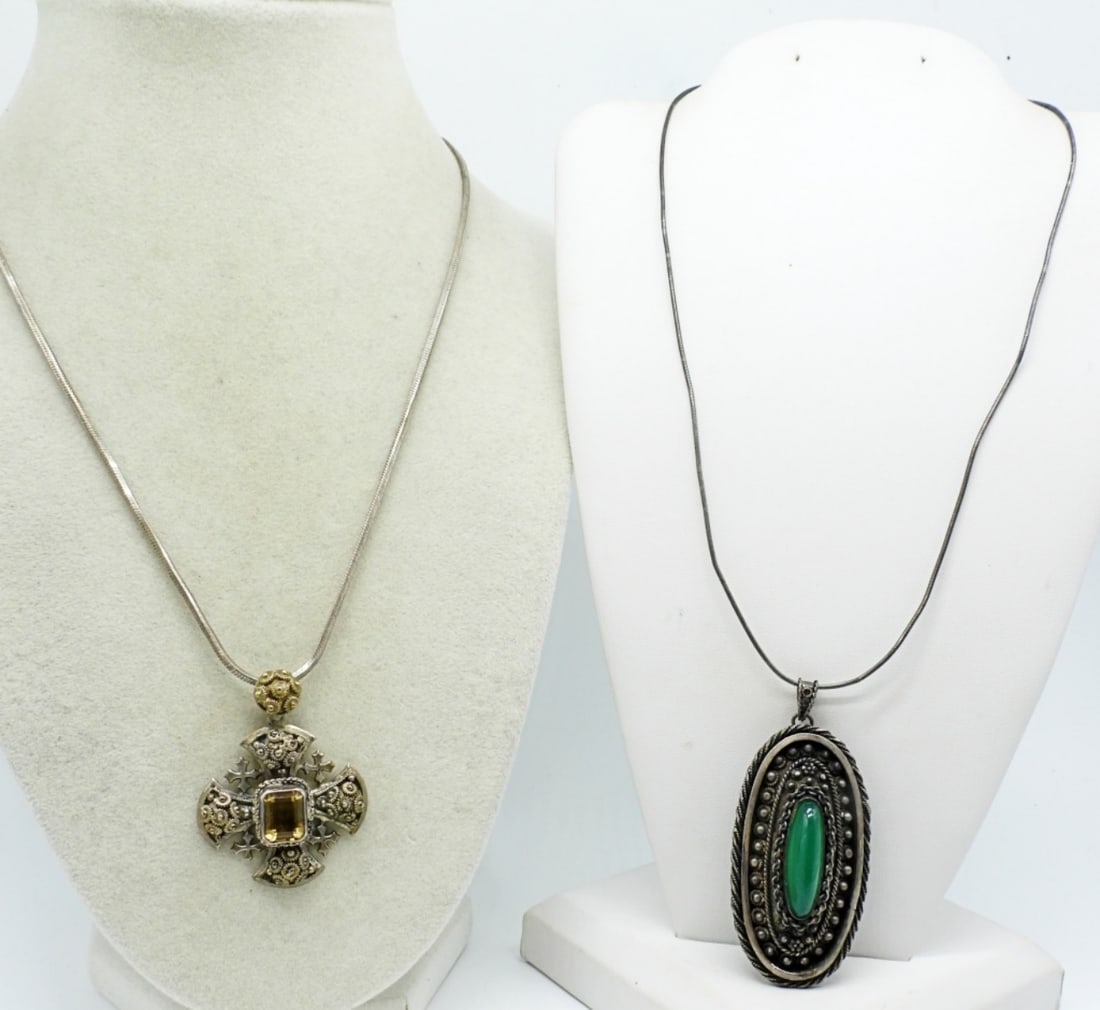 (2) STERLING CITRINE, GRN ONYX NECKLACES (1 of 3)