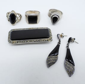 VTG STERLING MEXICO BLACK ONYX PIECES