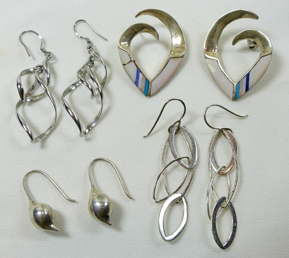 (4) PAIR STERLING PIERCED EARRINGS (1 of 1)