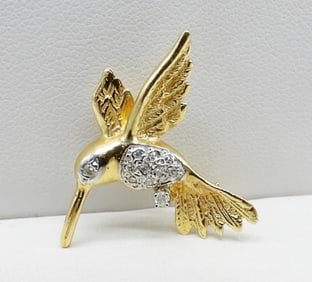 14KYG HUMMINGBIRD DIAMOND PIN