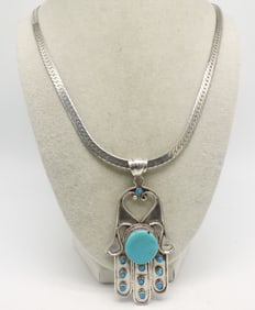 LARGE HAMSA WITH TURQUOISE GEMSTONES