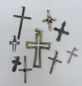 (9) STERLING CROSS PENDANTS - RELIGIOUS
