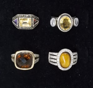 CITRINE, TIGERS EYE & SMKY QUARTZ 925 RINGS