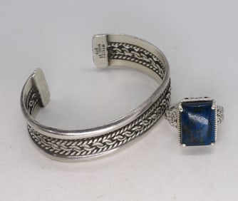 LAPIS LAZULI 925 RING & CUFF BRACELET