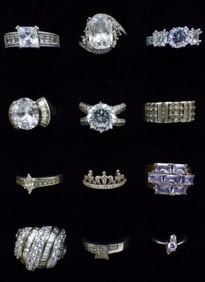 (12) STERLING BRIDAL STYLE FASHION RINGS