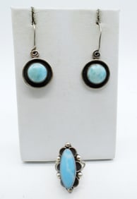 VTG STERLING LARIMAR RING & EARRINGS