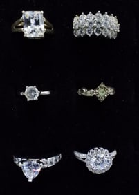 (6) STERLING BRIDAL STYLE RINGS