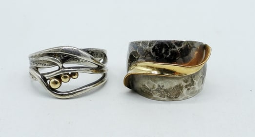 (2) STERLING RINGS W/ GOLD ACCENTS