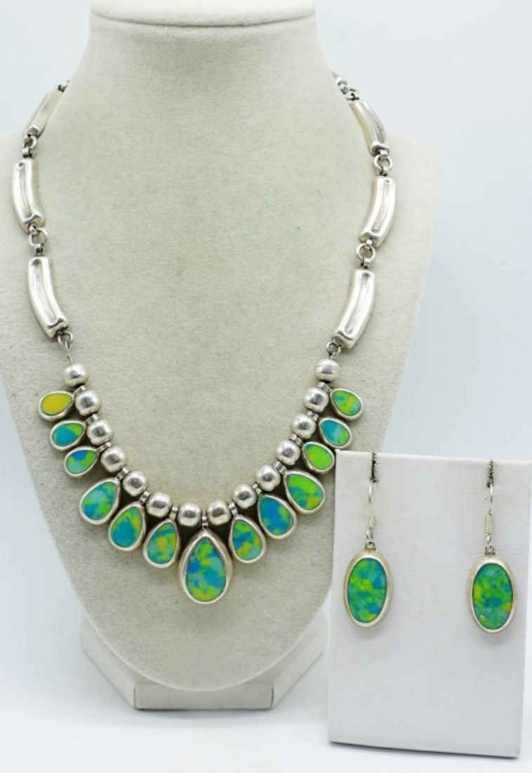 GREEN / YELLOW TURQUOISE STERLING SET (1 of 4)