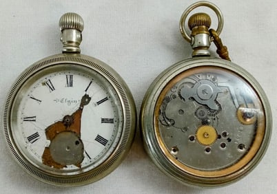 (2) 18 SIZE POCKET WATCH LOT FOR PARTS