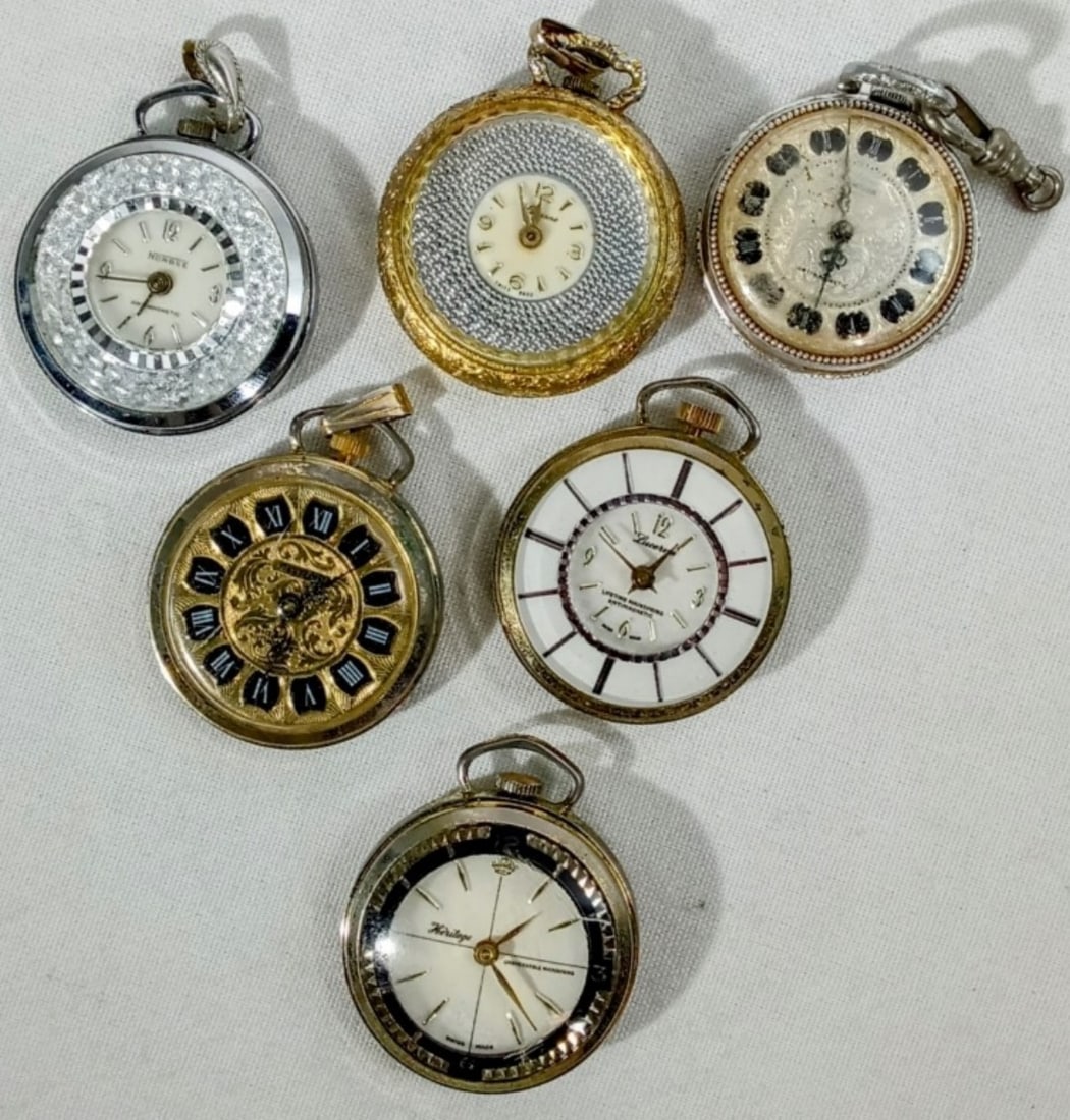 (6) LADIES PENDANT WATCH LOT: MIXED LOT - FOR PART / REPAIR