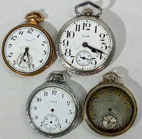 (4) ELGIN POCKET WATCH LOT - FOR PARTS