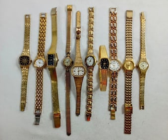 10 LADIES GOLD TONE WATCHES