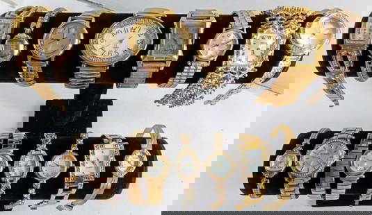 15 LADIES GOLD TONE WATCHES: WATCHES ARE NOT VERIFIED, AUTHENTICATED, OR TESTED IN RUNNING CONDITION UNLESS SPECIFIED, INCLUDING ELGIN, BULOVA, GRUEN, WALTHMAN, TIMEX, AND MORE