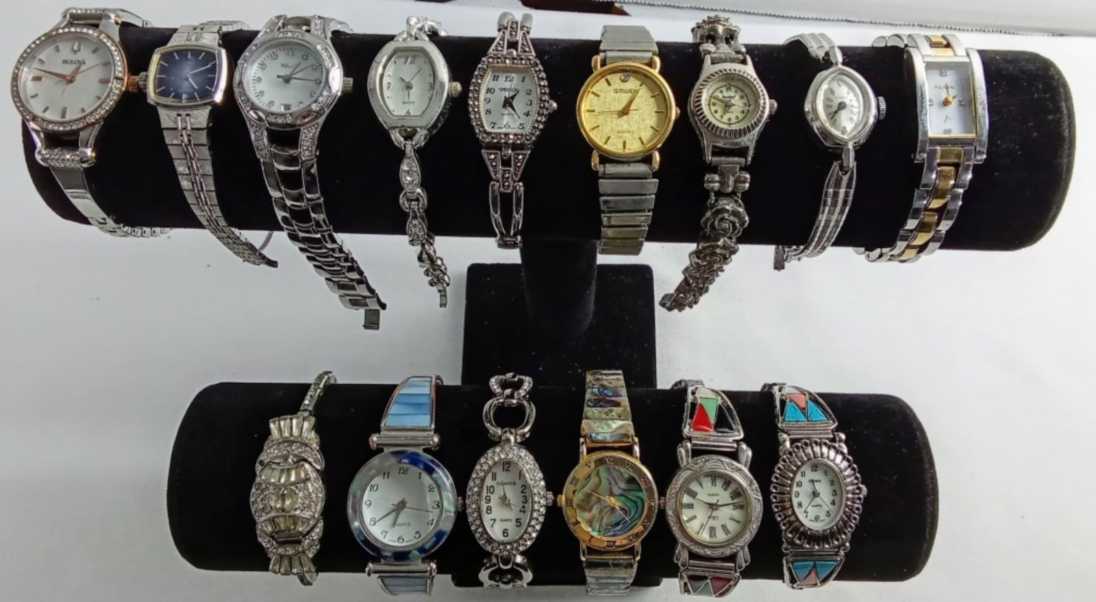 15 LADIES SILVER TONE WATCHES: WATCHES ARE NOT VERIFIED, AUTHENTICATED, OR TESTED IN RUNNING CONDITION UNLESS SPECIFIED, INCLUDING GRUEN, RELIC, TIMEX, FOSSIL, SEIKO, BULOVA, AND MORE