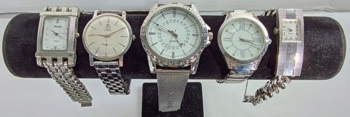 5 MENS SILVER TONE WATCHES