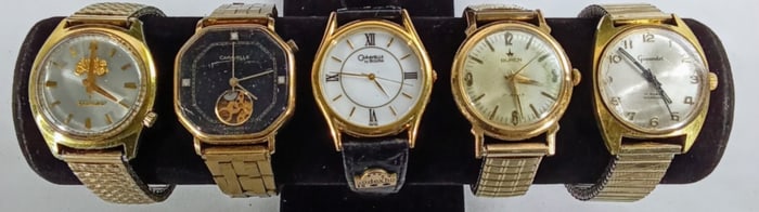 5 MENS GOLD TONE WATCHES