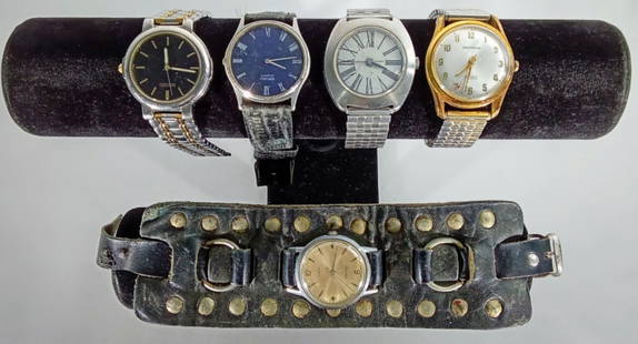 (5) MENs MIXED WATCH LOT: WATCHES ARE NOT VERIFIED, AUTHENTICATED, OR TESTED IN RUNNING CONDITION UNLESS SPECIFIED, INCLUDING SEIKO, TIMEX, WALTHAM AND MORE