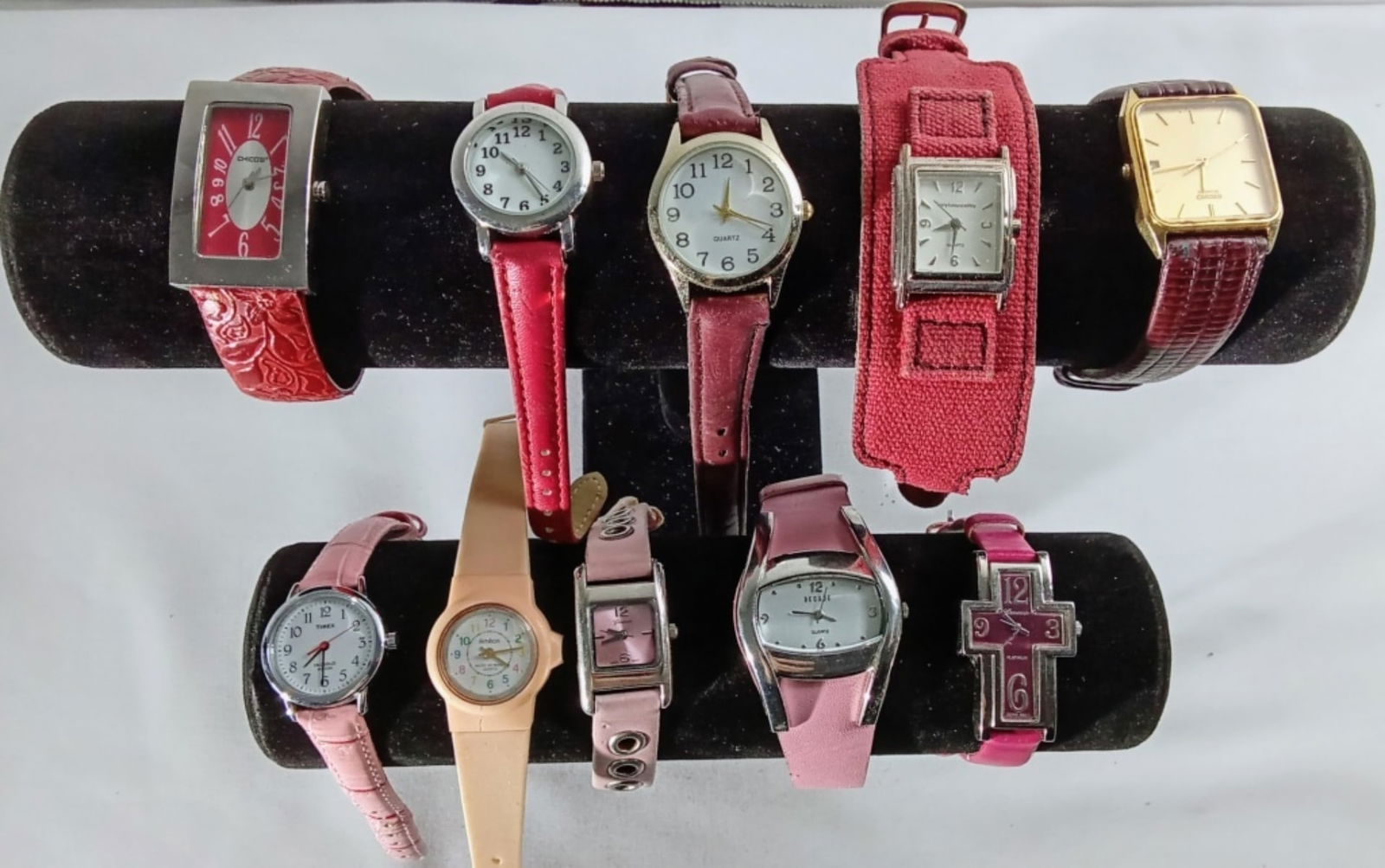 (5)RED (5) PINK LADIES BANDS: WATCHES ARE NOT VERIFIED, AUTHENTICATED, OR TESTED IN RUNNING CONDITION UNLESS SPECIFIED, INCLUDING CHICOS, SEIKO, DECADE, TIMEX, & MORE