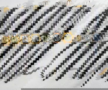 (10) MIXED LOT LADIES SMALL BLACK BANDS: WATCHES ARE NOT VERIFIED, AUTHENTICATED, OR TESTED IN RUNNING CONDITION UNLESS SPECIFIED, INCLUDING ELGIN, TIMEX, JEMIS, DETAILS, & MORE