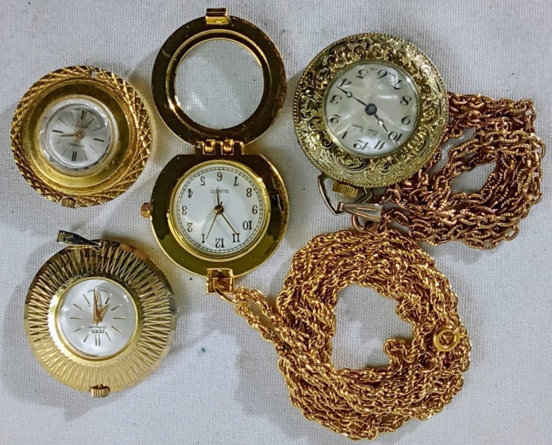 (4) PENDANT VINTAGE WATCHES: WATCHES ARE NOT VERIFIED, AUTHENTICATED, OR TESTED IN RUNNING CONDITION UNLESS SPECIFIED, INCLUDING LUCERNO, EVER SWISS, & MORE