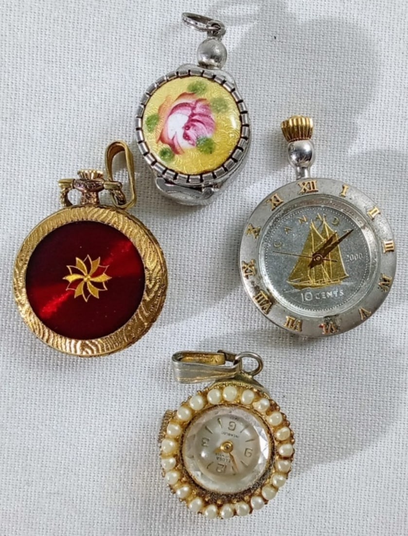 (4) PENDANT VINTAGE WATCHES: WATCHES ARE NOT VERIFIED, AUTHENTICATED, OR TESTED IN RUNNING CONDITION UNLESS SPECIFIED, INCLUDING ELOGA, CANADA COIN, & MORE