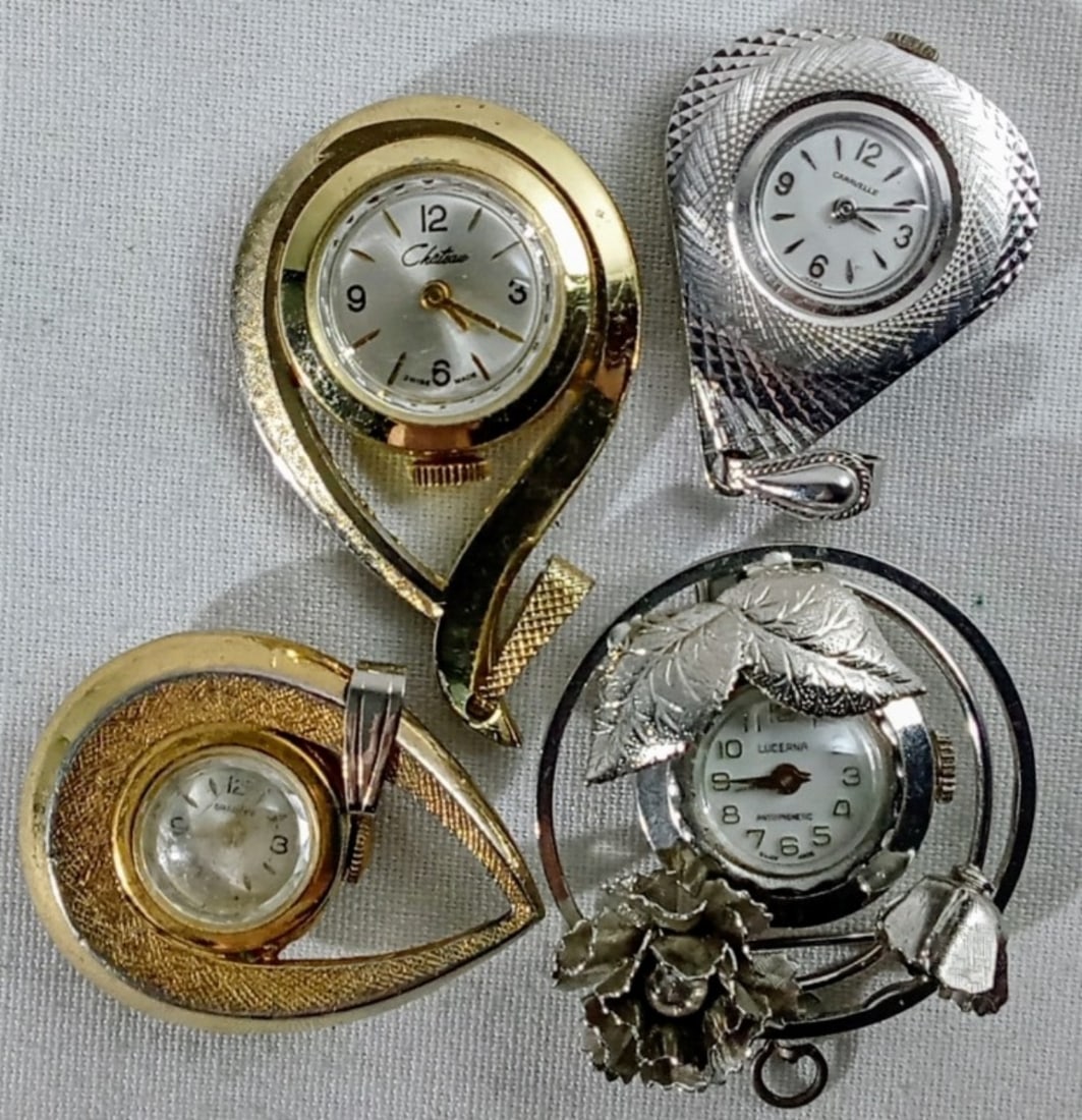 (4) PENDANT VINTAGE WATCHES: WATCHES ARE NOT VERIFIED, AUTHENTICATED, OR TESTED IN RUNNING CONDITION UNLESS SPECIFIED, INCLUDING LUERNA, CARAVELLA, & MORE