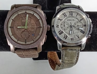(2) FOSSIL MEN'S WATCH LOT - (1) RUNNING