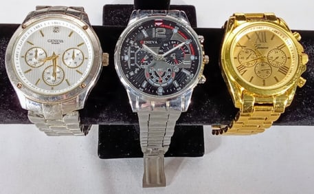 (3) GENEVA CHRONOGRAPH MEN'S WATCHES
