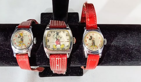 (3) RED BAND MICKEY MOUSE WATCHES
