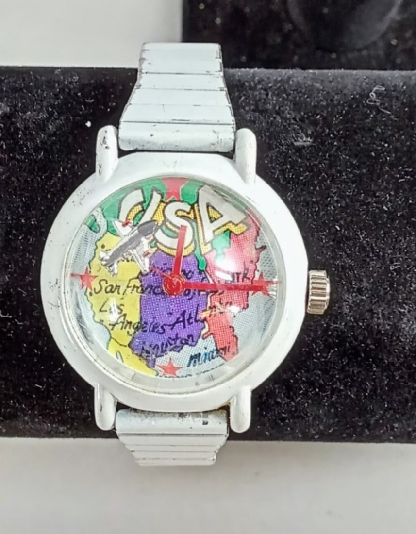 VINTAGE U.S.A. DOME WATCH w/PLANE: ROTATING PLANE - WIND-UP WORKING CONDITION, PRE-OWNED