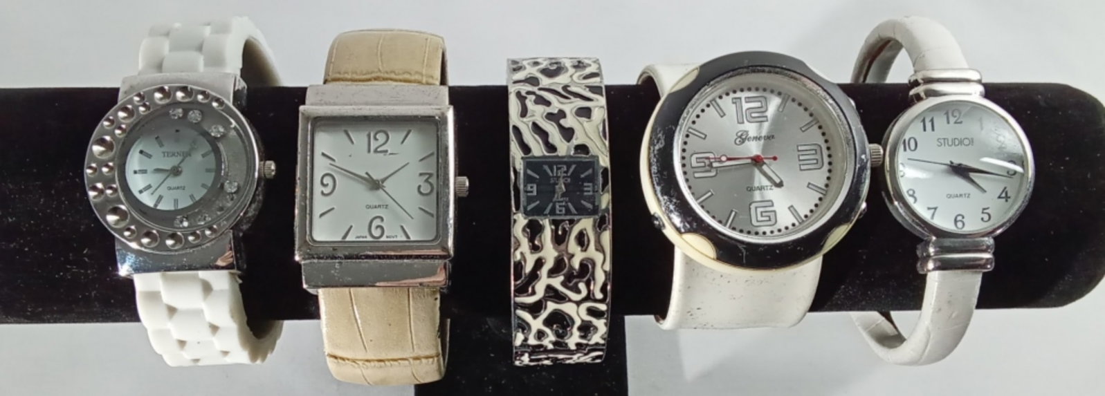 (5) CUFF FASHION WHITE: WATCHES ARE NOT VERIFIED, AUTHENTICATED, OR TESTED IN RUNNING CONDITION UNLESS SPECIFIED, INCLUDING STUDIO, GENEVA, & MORE