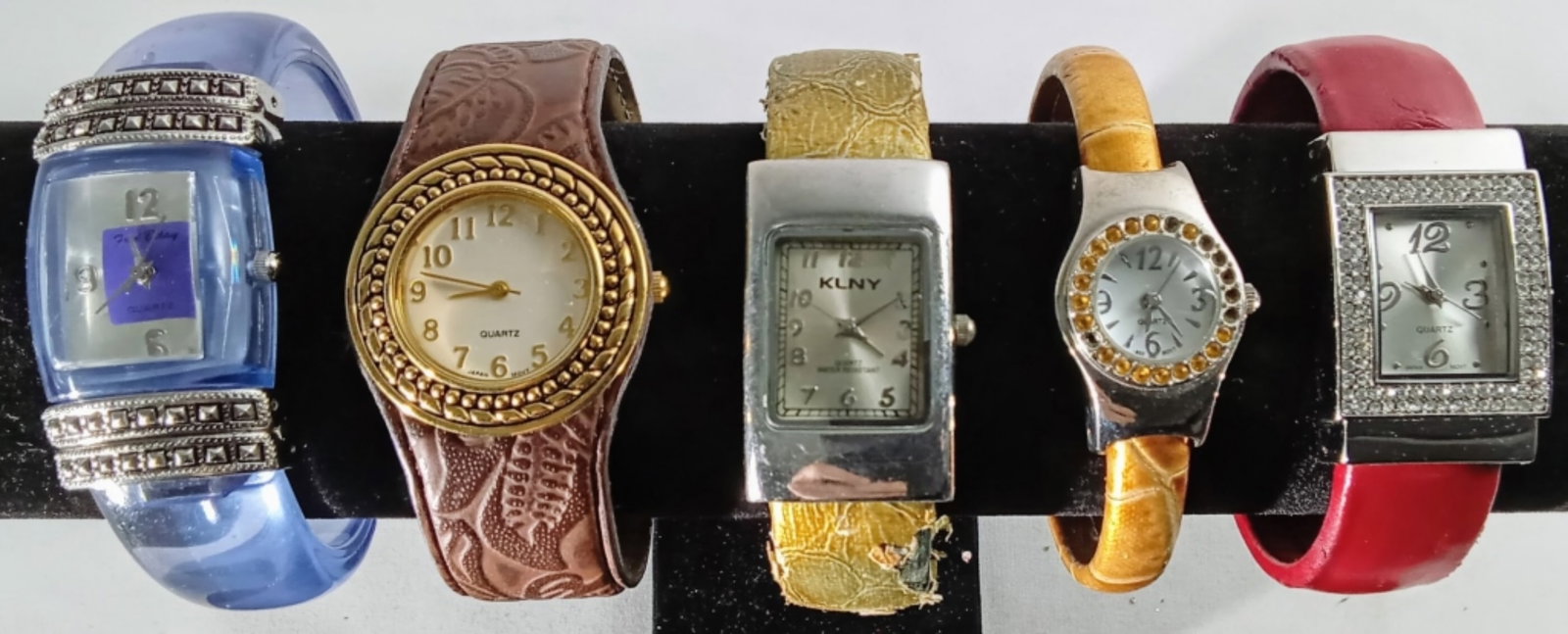 (5) CUFF FASHION MIXED BANDS: WATCHES ARE NOT VERIFIED, AUTHENTICATED, OR TESTED IN RUNNING CONDITION UNLESS SPECIFIED, INCLUDING FRED BELAY, KLNY, & MORE