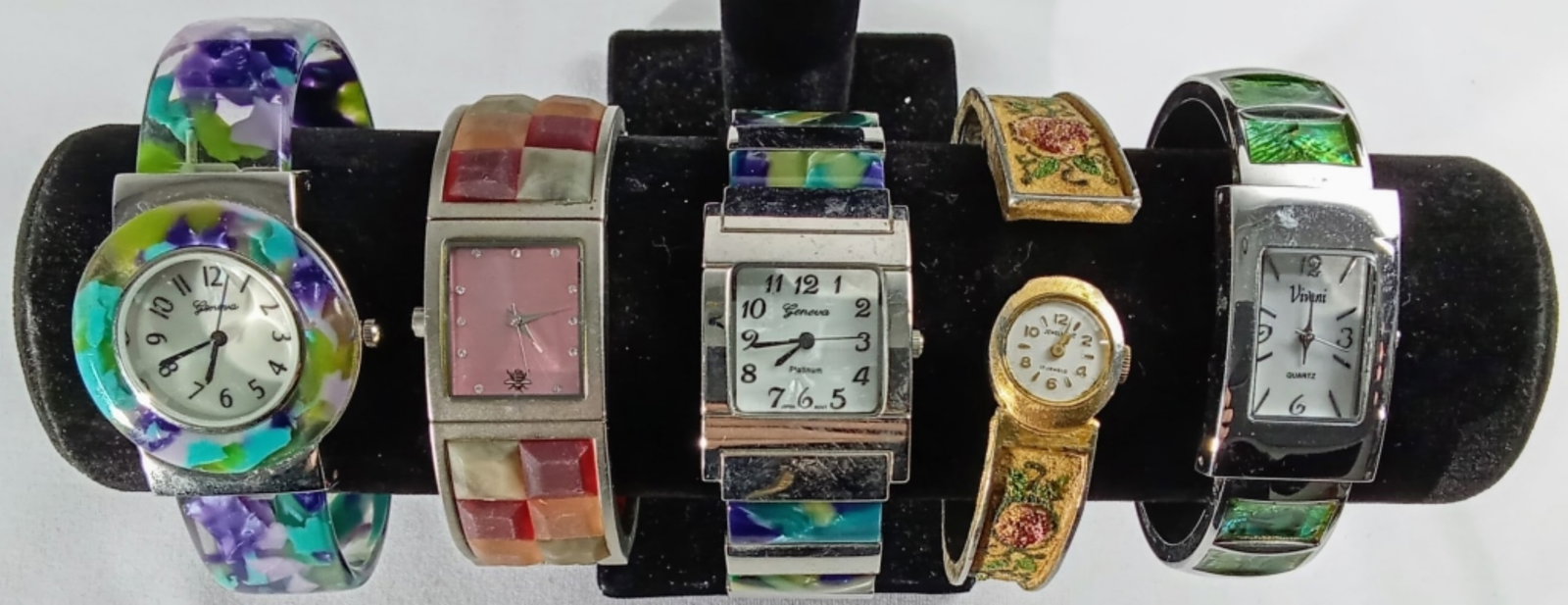 (5) CUFF FASHION FANCY BANDS: WATCHES ARE NOT VERIFIED, AUTHENTICATED, OR TESTED IN RUNNING CONDITION UNLESS SPECIFIED, INCLUDING VIVANI, GENEVA, & MORE